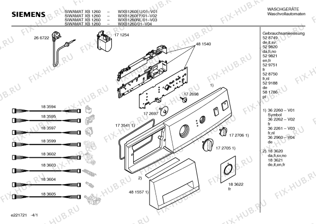 Схема №4 WXB1260NL SIWAMAT XB 1260 с изображением Таблица программ для стиральной машины Siemens 00183622