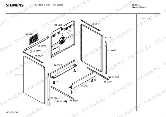 Взрыв-схема плиты (духовки) Siemens HL53125EU - Схема узла 02