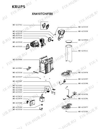 Взрыв-схема кофеварки (кофемашины) Krups XN410TCH/FB0 - Схема узла 9P005537.7P2