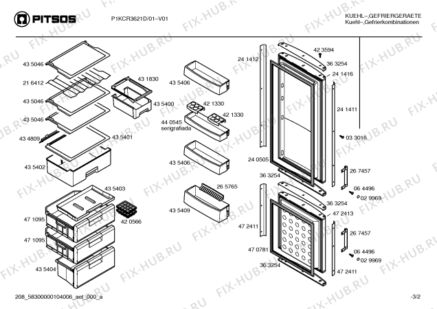 Взрыв-схема холодильника Pitsos P1KCR3621D - Схема узла 02