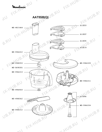 Взрыв-схема кухонного комбайна Moulinex AAT5SB(Q) - Схема узла 1P000522.1P3