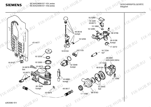 Схема №6 SE35A234SK с изображением Краткая инструкция для электропосудомоечной машины Siemens 00586907