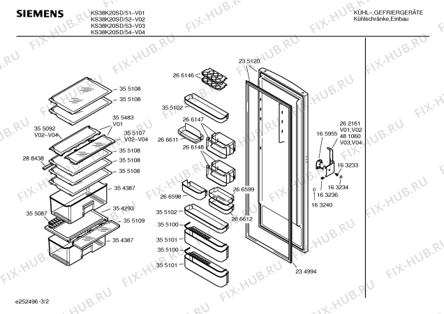 Взрыв-схема холодильника Siemens KS38K20SD - Схема узла 02