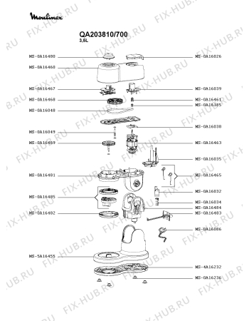 Схема №3 QA203810/700 с изображением Элемент корпуса для кухонного измельчителя Moulinex MS-5A16455