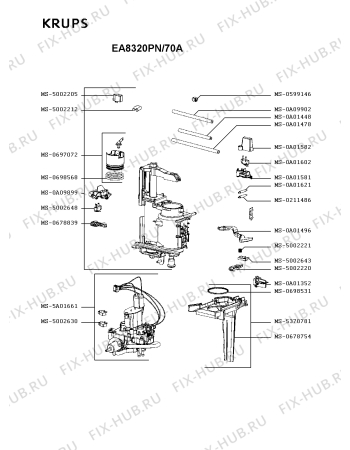 Взрыв-схема кофеварки (кофемашины) Krups EA8320PN/70A - Схема узла VP004495.9P3