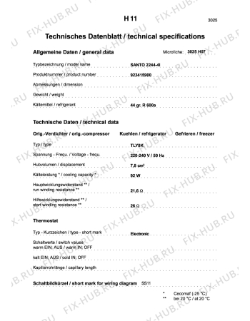 Взрыв-схема холодильника Aeg S2244-4I - Схема узла Technical features