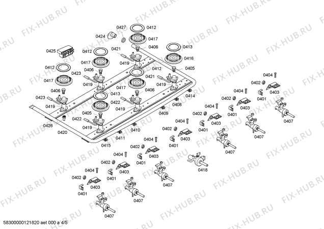 Взрыв-схема плиты (духовки) Bosch HSK13K03EG FOGAO BOSCH SII BR GE 220 - Схема узла 04