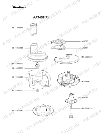 Взрыв-схема кухонного комбайна Moulinex AAT4S7(P) - Схема узла 0P000482.4P2