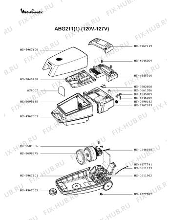 Взрыв-схема пылесоса Moulinex ABG211(1) - Схема узла LP002327.7P2