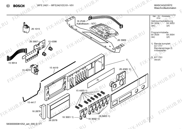 Схема №5 WFE2021EE WFE2021 с изображением Вкладыш в панель для стиралки Bosch 00431780