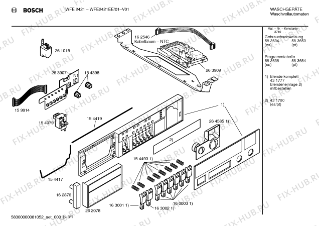 Схема №5 WFE2021EE WFE2021 с изображением Таблица программ для стиралки Bosch 00583654