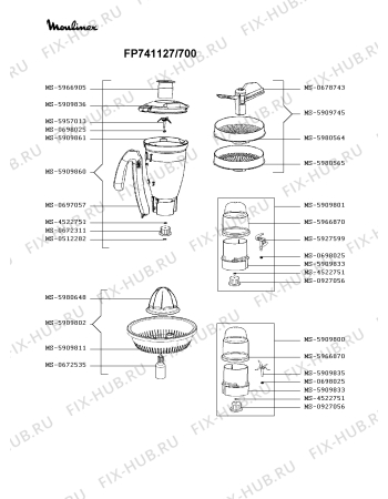 Взрыв-схема кухонного комбайна Moulinex FP741127/700 - Схема узла VP005014.3P2