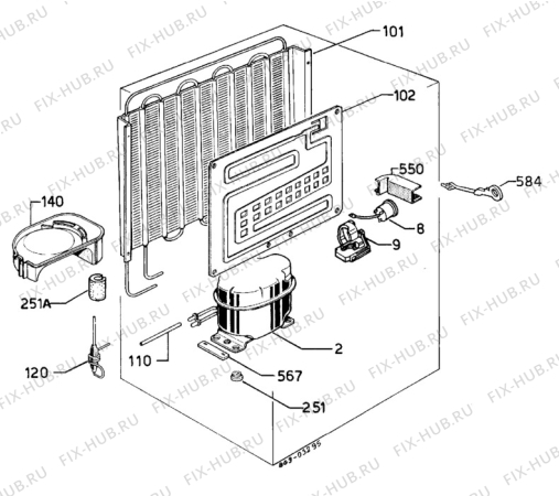 Взрыв-схема холодильника Rex RFB30 - Схема узла Cooling system 017