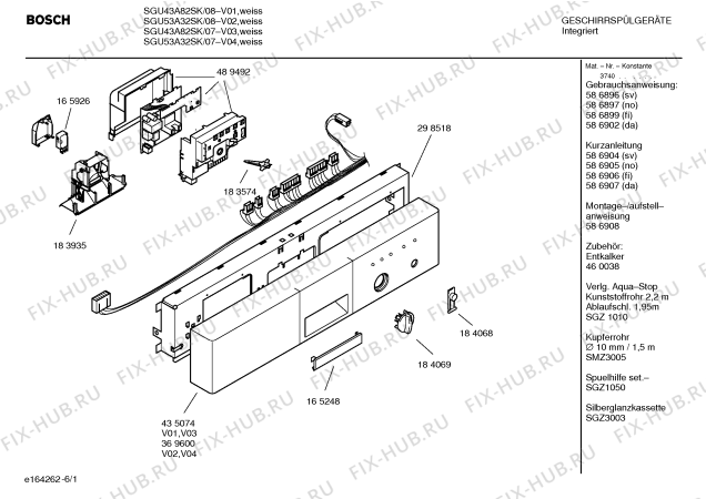 Схема №6 SGU43A72SK с изображением Передняя панель для посудомойки Bosch 00435074
