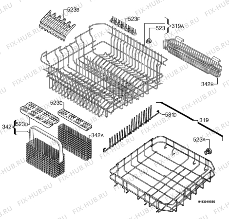 Взрыв-схема посудомоечной машины Privileg 525950_10964 - Схема узла Basket 160