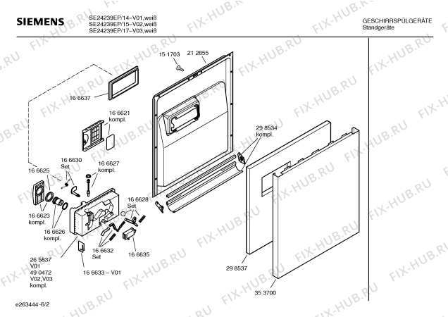 Схема №6 SE34A233SK с изображением Панель управления для посудомойки Siemens 00366901