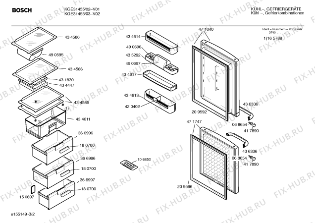 Схема №3 KGE31455 с изображением Дверь для холодильной камеры Bosch 00471747