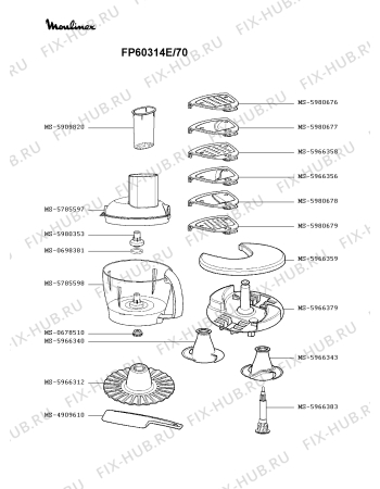 Взрыв-схема кухонного комбайна Moulinex FP60314E/70 - Схема узла KP002936.0P2