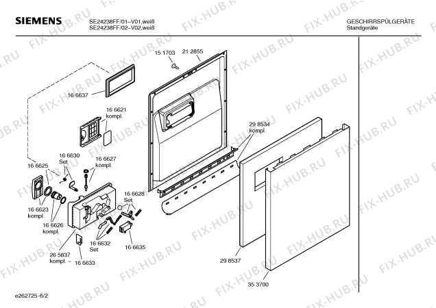 Схема №5 SE24238FF с изображением Панель управления для посудомойки Siemens 00217341