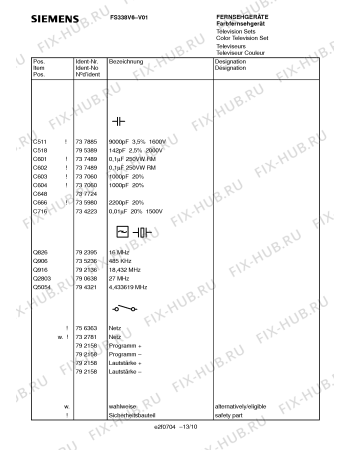 Взрыв-схема телевизора Siemens FS338V6 - Схема узла 10