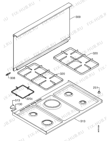Взрыв-схема плиты (духовки) Electrolux EK9720 - Схема узла Hob