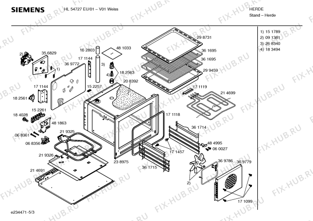 Взрыв-схема плиты (духовки) Siemens HL54727EU - Схема узла 03