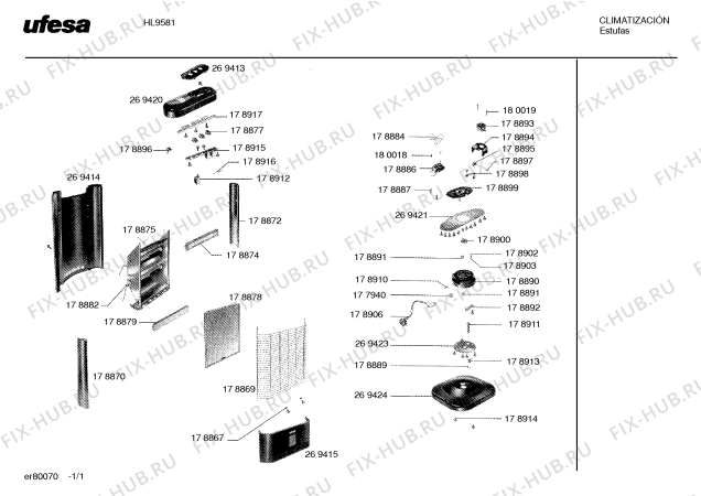 Схема №1 HL9581 с изображением Зажим для обогревателя (вентилятора) Bosch 00178910