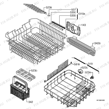 Взрыв-схема посудомоечной машины Juno JSI5563B - Схема узла Basket 160