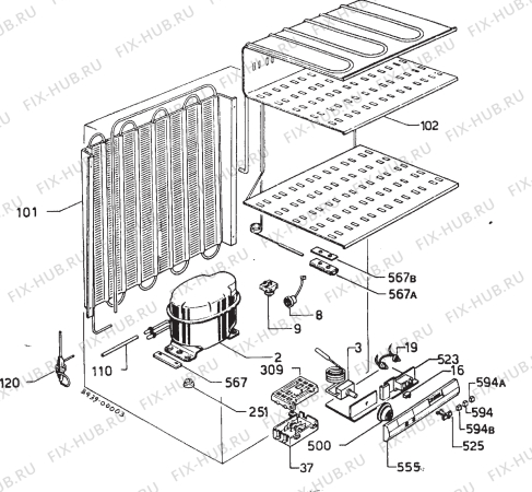Взрыв-схема холодильника Zanussi ZI120F - Схема узла Cooling system 017