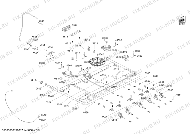 Взрыв-схема плиты (духовки) Bosch HSK14I31SC COCINA A GAS PRO523 IX BOSCH - Схема узла 05