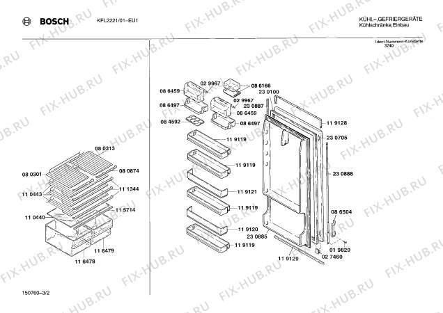 Схема №3 KFL2221 с изображением Панель для холодильника Bosch 00119121