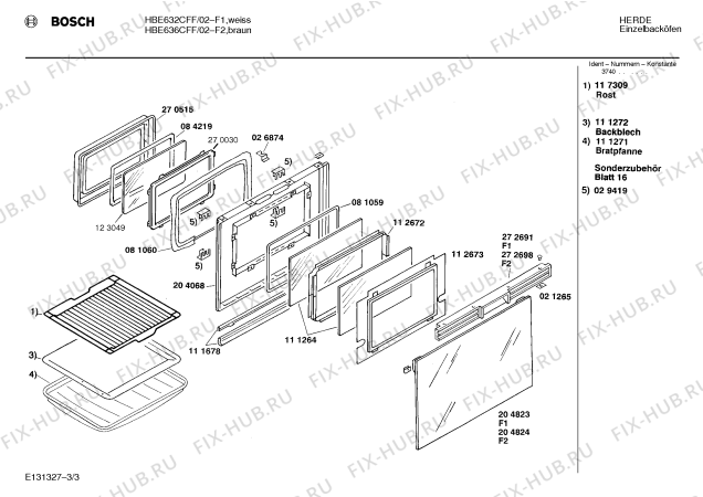 Схема №2 HBE636CFF с изображением Панель для плиты (духовки) Bosch 00272695