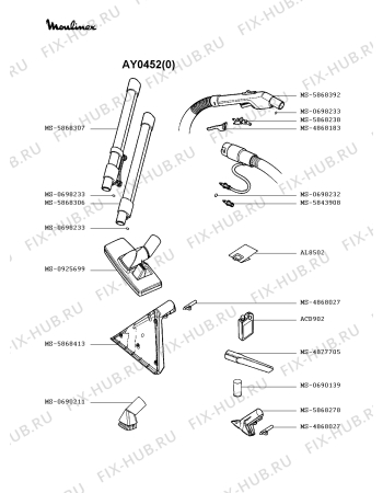 Взрыв-схема пылесоса Moulinex AY0452(0) - Схема узла JP002352.7P3