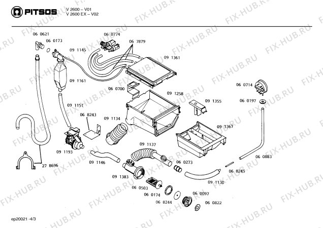 Взрыв-схема стиральной машины Pitsos V2600EX - Схема узла 03