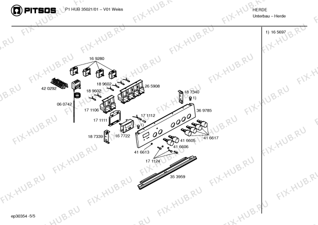 Взрыв-схема плиты (духовки) Pitsos P1HUB35021 - Схема узла 05