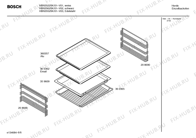 Схема №6 HBN3552SK с изображением Инструкция по эксплуатации для плиты (духовки) Bosch 00583744