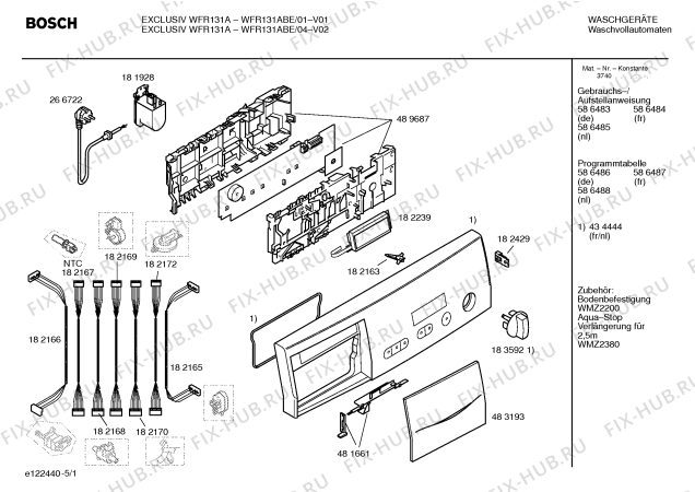 Схема №4 WFR131ABE EXCLUSIV WFR131A с изображением Инструкция по установке и эксплуатации для стиралки Bosch 00586484