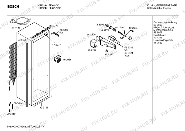 Схема №2 KIR32441FF с изображением Инструкция по эксплуатации для холодильной камеры Bosch 00588897