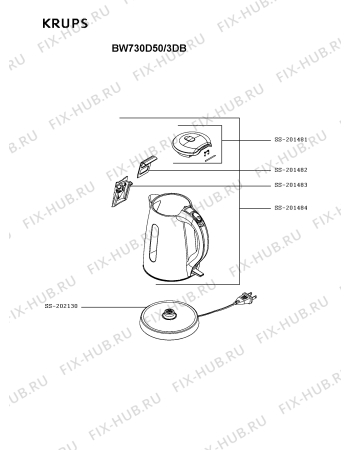 Схема №1 BW730D50/3DB с изображением Элемент корпуса для электрочайника Krups SS-202130