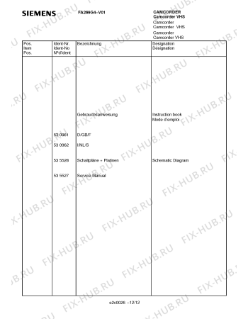 Схема №11 FA269G4 с изображением Всякое Siemens 00758326