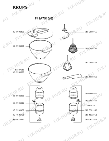 Взрыв-схема кухонного комбайна Krups F41A7510(0) - Схема узла YP000539.8P3