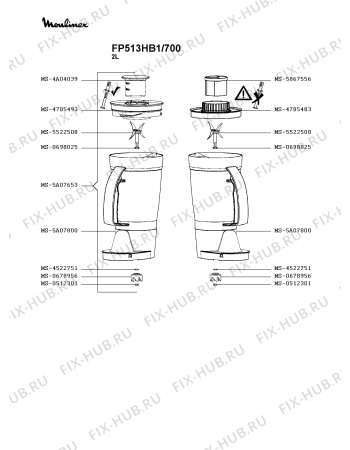 Взрыв-схема кухонного комбайна Moulinex FP513HB1/700 - Схема узла XP003686.1P3