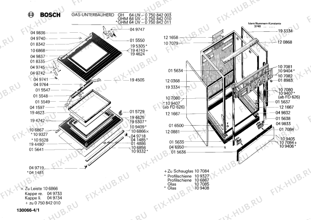 Схема №4 0750842013 GHM64UG с изображением Решетка для плиты (духовки) Bosch 00193123