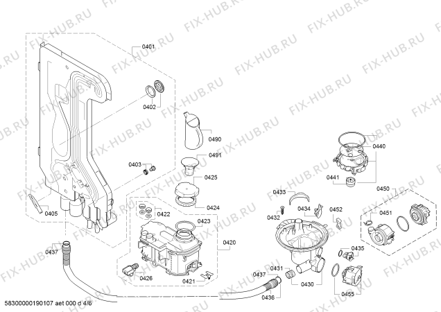 Взрыв-схема посудомоечной машины Bosch SMV25EX00E, SilencePlus - Схема узла 04