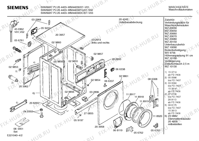 Схема №4 WM44030 SIWAMAT PLUS 4403 с изображением Инструкция по эксплуатации для стиральной машины Siemens 00518433