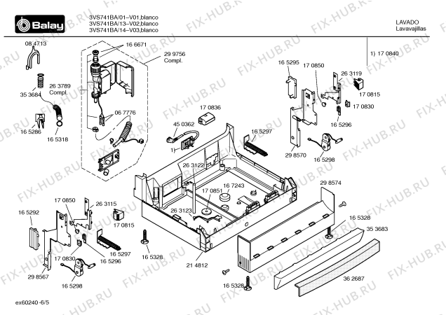 Взрыв-схема посудомоечной машины Balay 3VS741BA vs741 - Схема узла 05