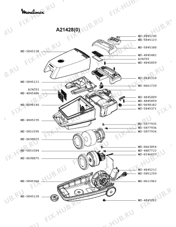 Взрыв-схема пылесоса Moulinex A21428(0) - Схема узла 5P002322.5P2