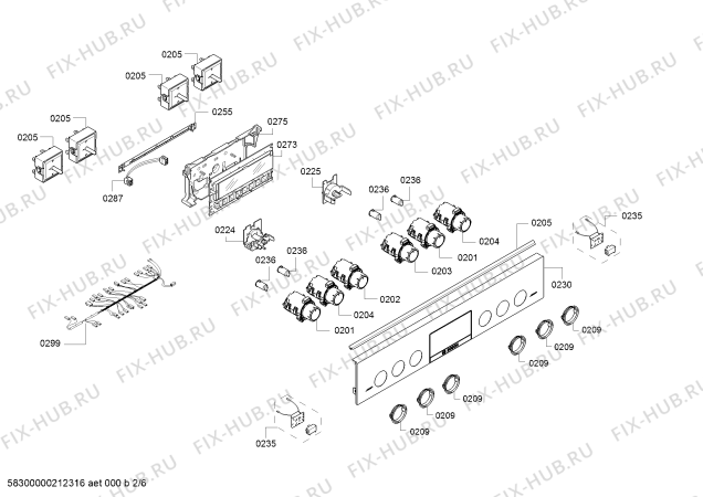 Схема №6 HK9S7R240 с изображением Панель управления для плиты (духовки) Siemens 11029032