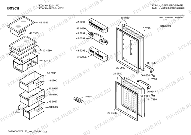 Взрыв-схема холодильника Bosch KGV31422 - Схема узла 02