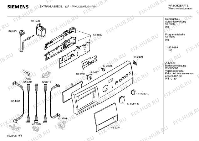 Схема №5 WXL142ANL EXTRAKLASSE XL142A с изображением Таблица программ для стиралки Siemens 00590399